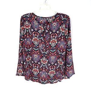 Loft Multicolor Mixed Media Bell Long Sleeve Blouse Top
